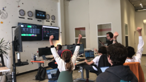 The team celebrates first contact with the YAM-3 satellite on June 30, 2021.